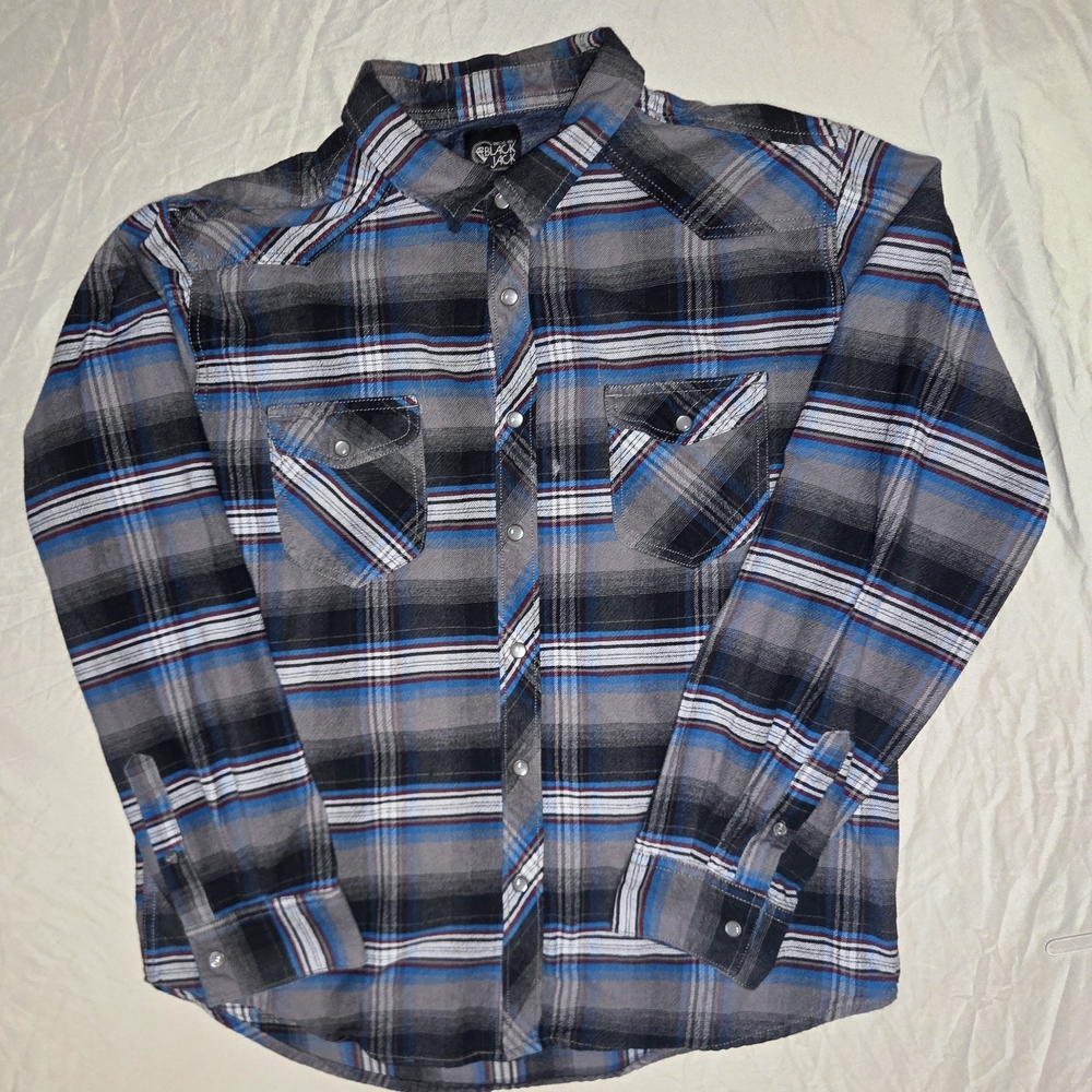 Black Jack 100% Cotten Flannel Shirt Men's L Great Colors Blue... 1 Flaw